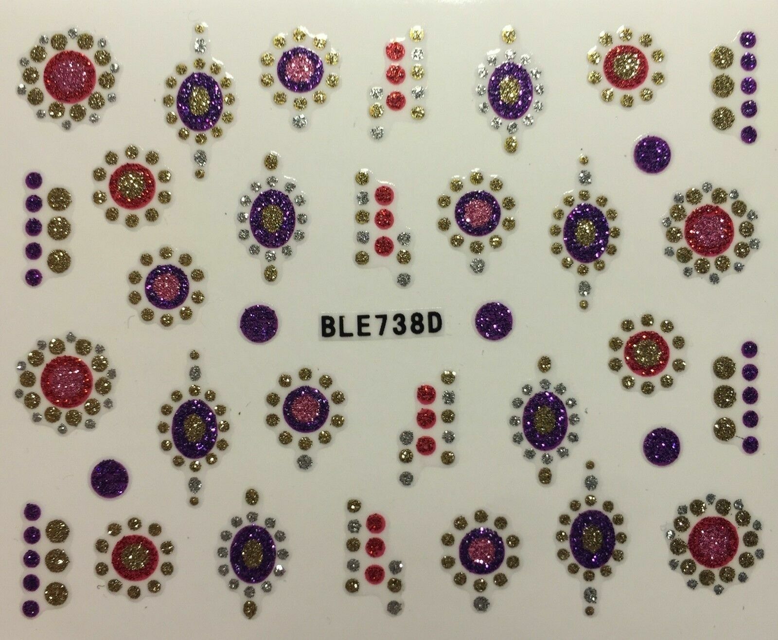 Nail Art 3D Decal Stickers Floral Circles Oval Designs Purple Red Pink BLE738D