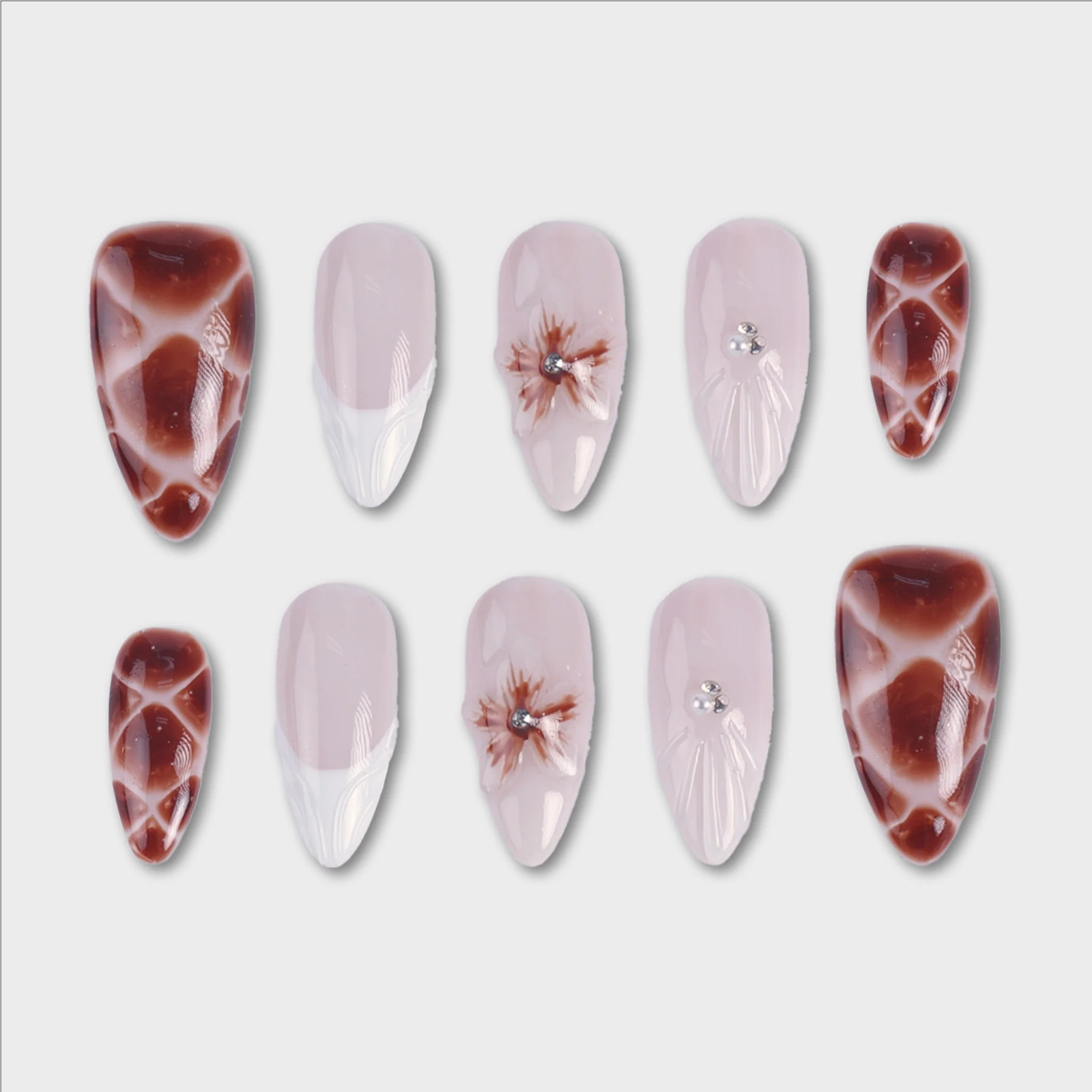 SIYOU Quicksilver Medium Almond Lavender Chrome Press-On Nails 10pc