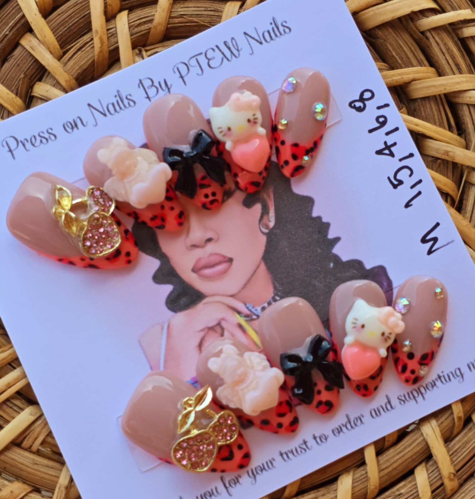Handmade Press On Nails,Medium Size 1,5,4,6,8 Medium Long Almond