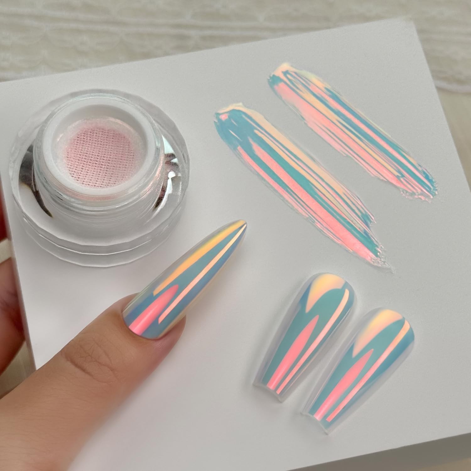 GleamTap Cushion Aurora Chrome Nail Powder -Mermaid Aurora Effect,Nail Art Gl…