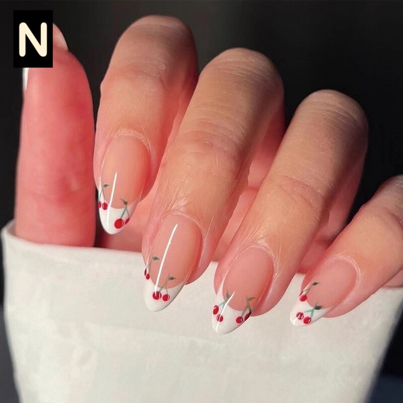 12 Boxes Flower Star French Tip Long Almond Press On Nails (Wholesale)