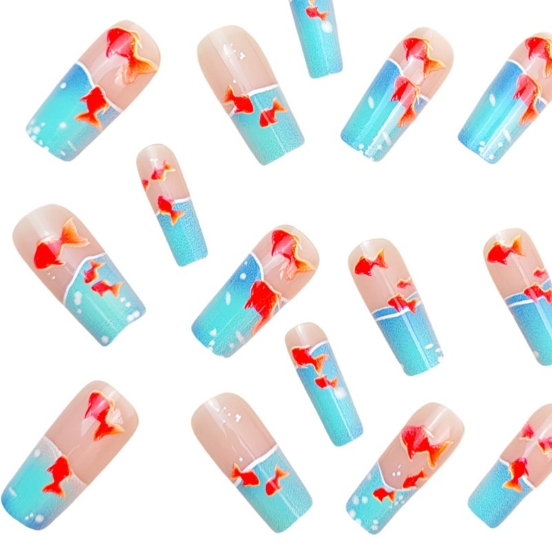 Square Press on Nail Designs French Tip Acrylic Fake Nail Glues on Nail Set Gift