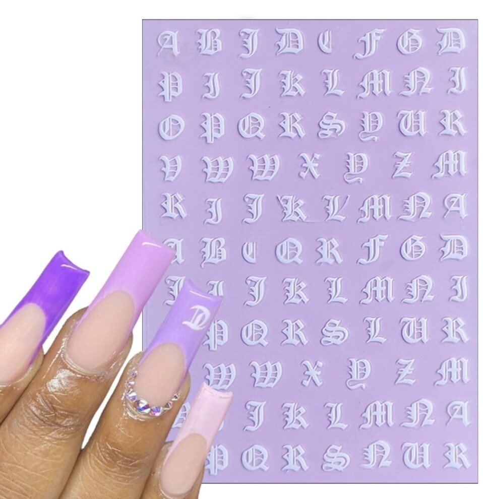 3D Nail Art Latin Roman English Alphabet Letter Stickers Decals