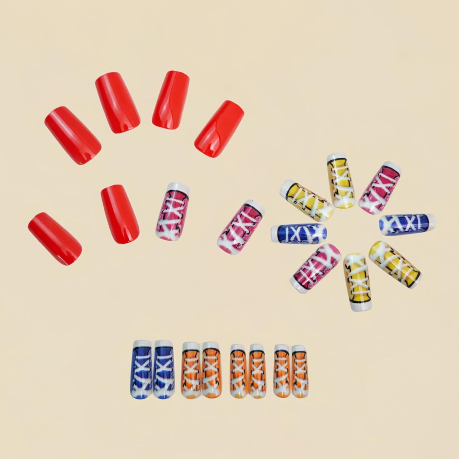 Colorful Sneaker Design Press-on Nails, 24 Pcs Reusable Artificial Nails with