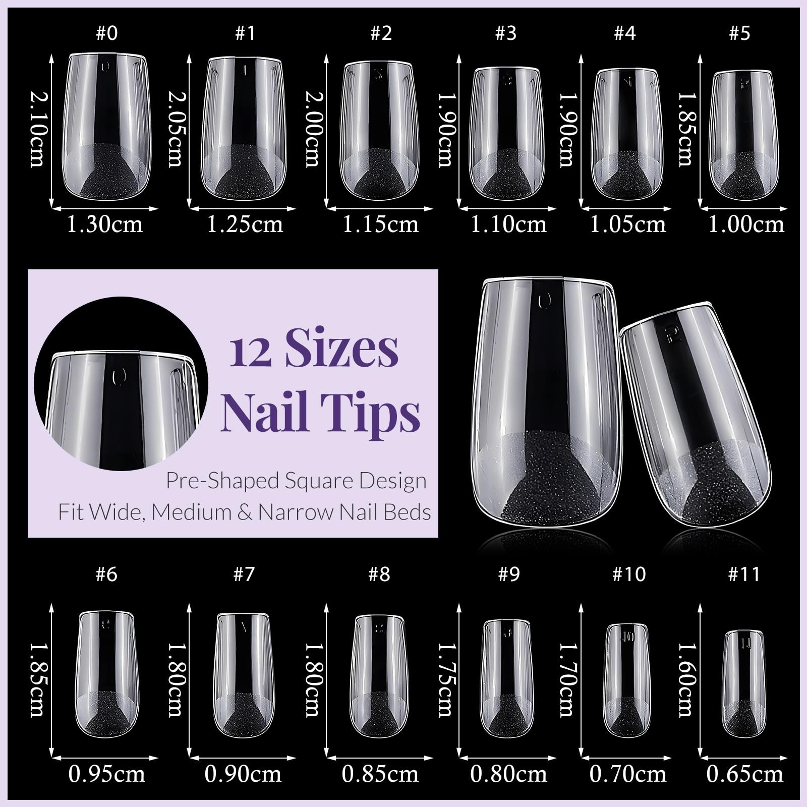 AddFavor Short Square Nail Tips, 360pcs Clear Nail Tips square Fake Nails Ful…