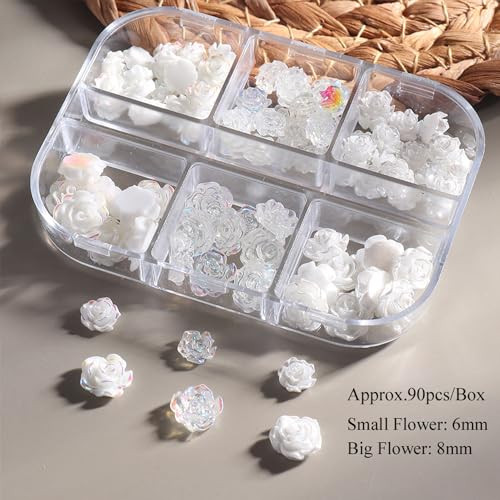 Flowers Nail Charms 3D Resin White & Aurora Clear Rose Designs Nail Art Charms