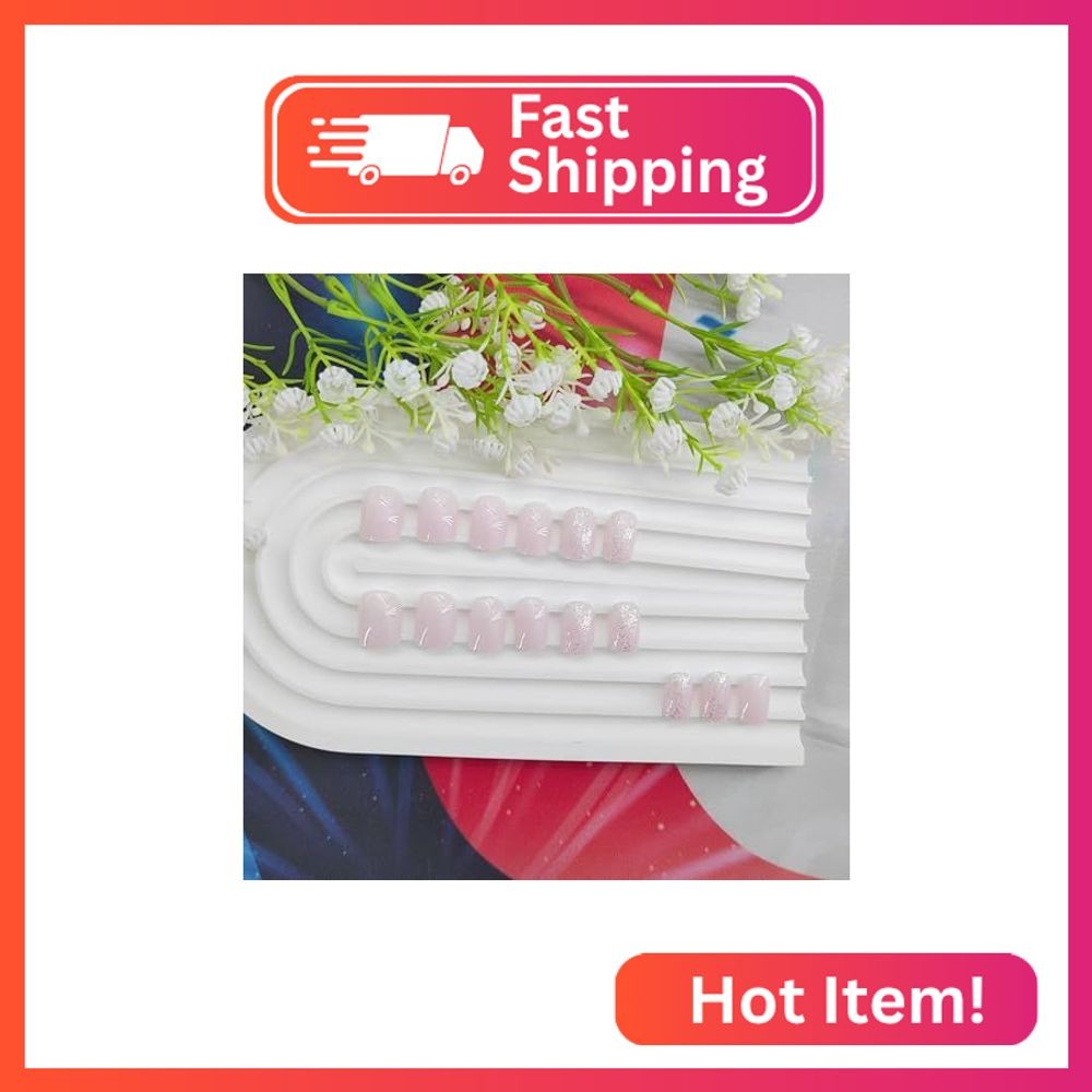 Short Press on Nails Square Nails Press ons Cute Fake Nails with Glitter Designs