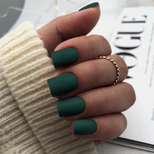 Emerald Green Press on Nails – Short Square Fake Nails – Matte Green
