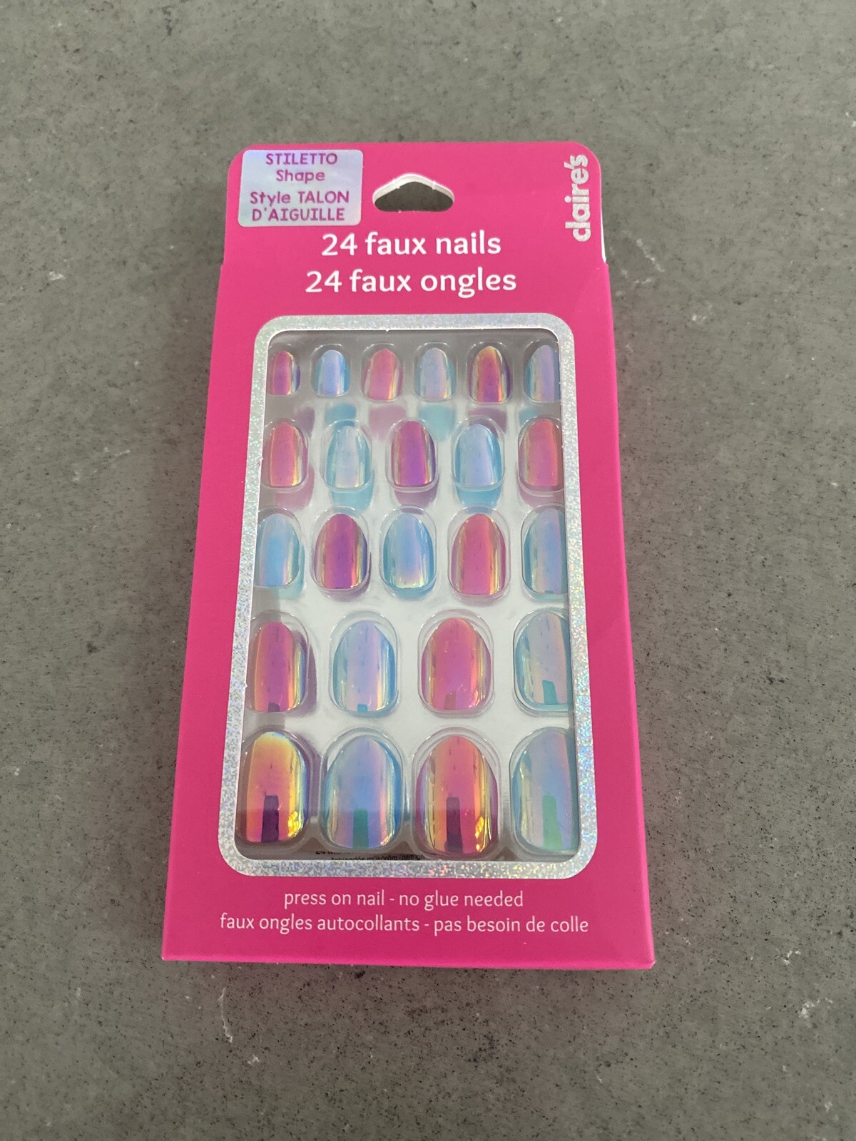 Claire’s Pastel Iridescent Stiletto Press On Faux Nail Set – 24 Pack | New