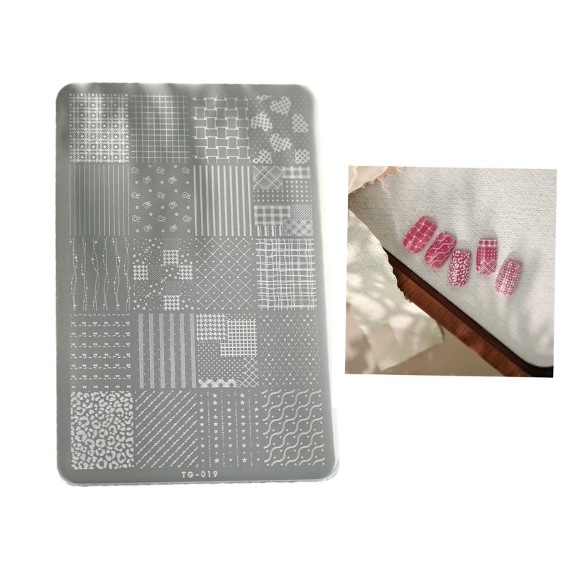 Reusable Nail Plate Checkered Lace Pattern Manicure Stencil Easy Transfer Design