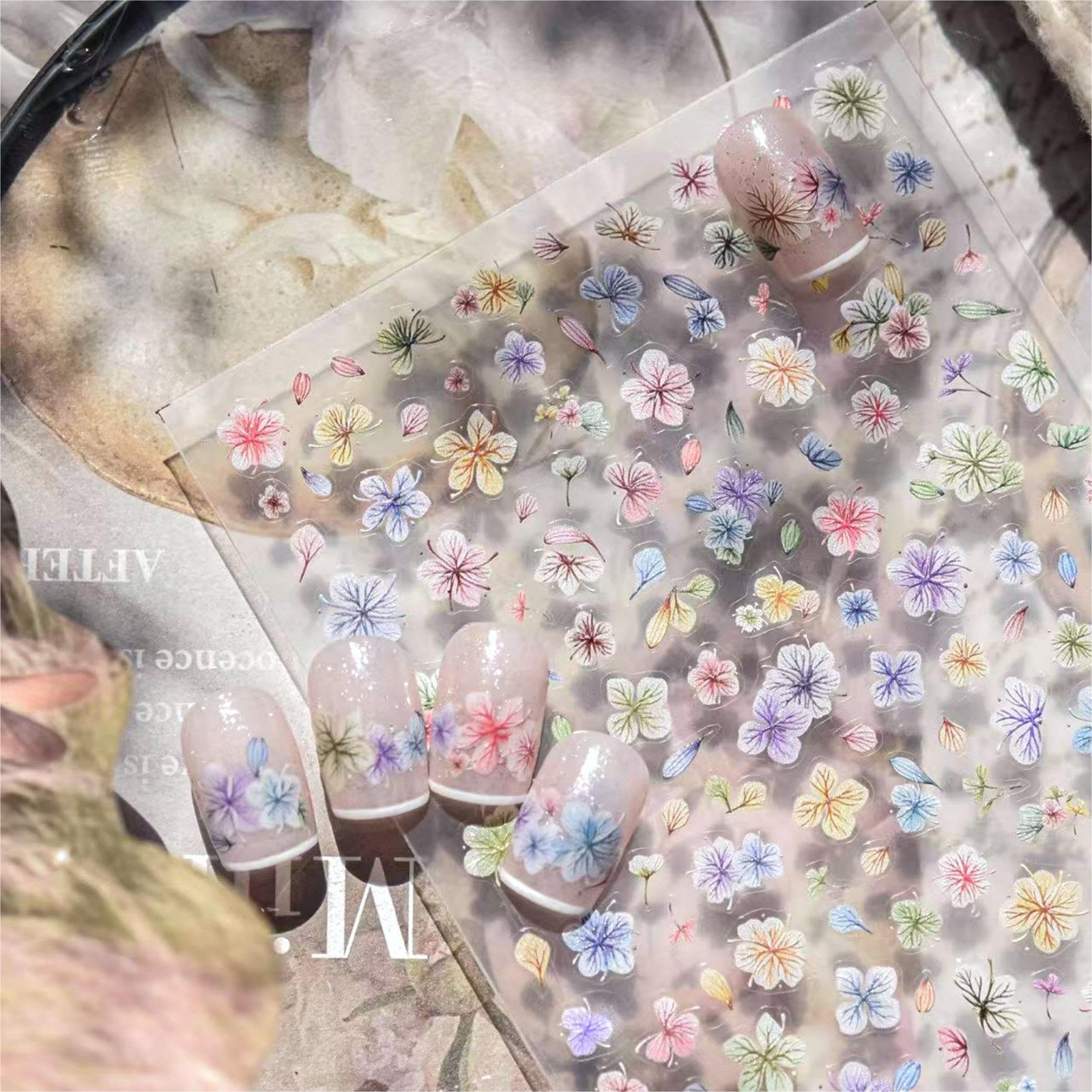 Dried Wildflowers Nail Stickers 5D Embossed Wildflower Nail Stickers Spring S…