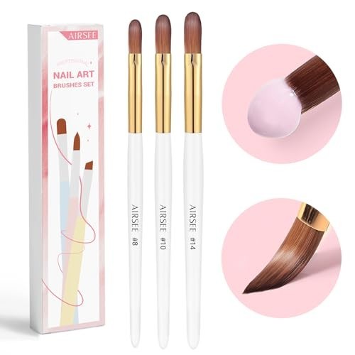 Acrylic Nail Brush Set 3 Sizes 8 10 14 Nylon Bristles for Acrylic Powder Nail