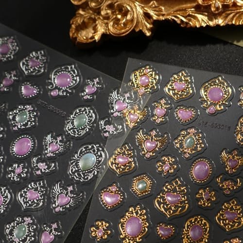 5D Nail Stickers Gold Silver Self-Adhesive Embossed Retro Royal Court Style
