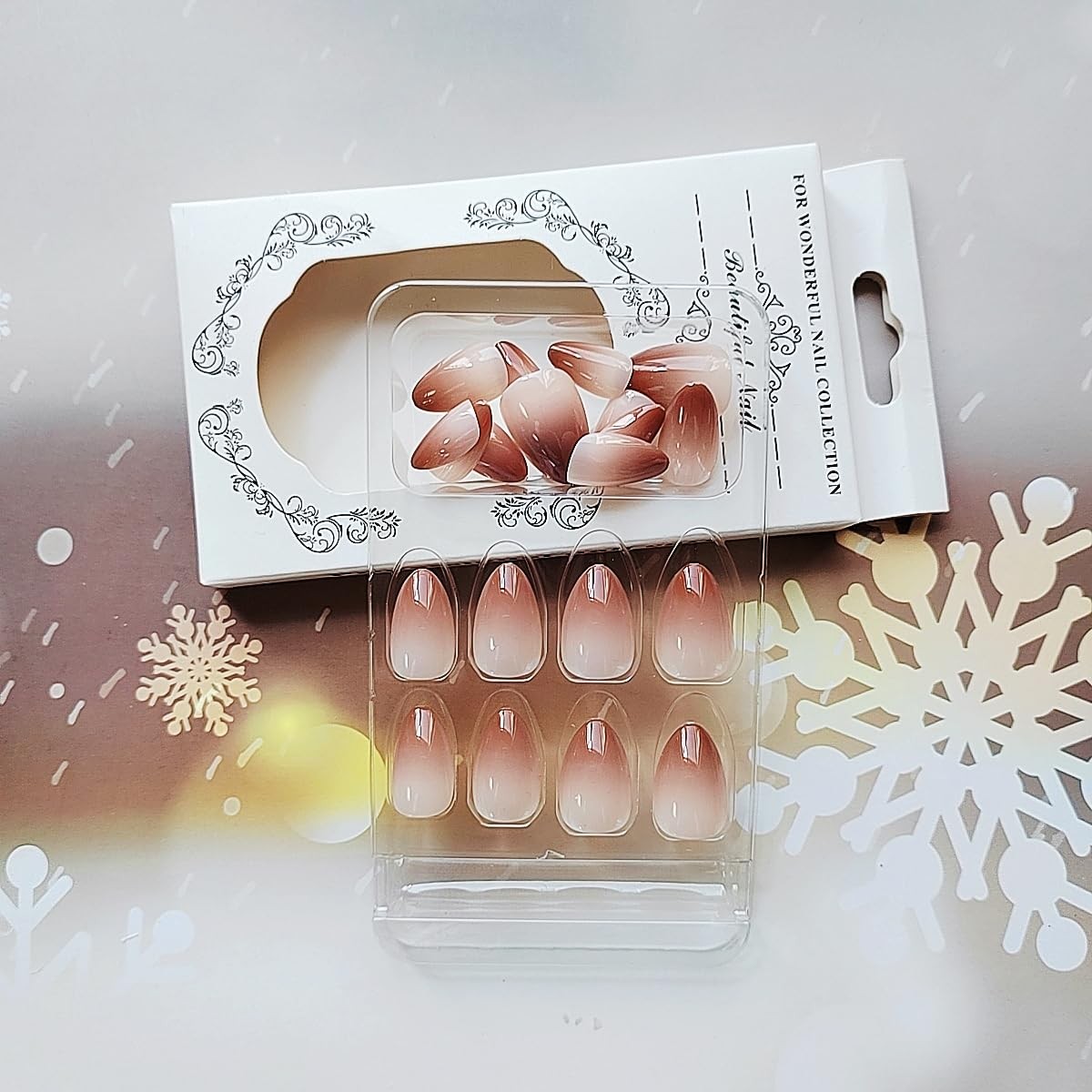 24Pcs Brown Press on Nails Short Almond Fake 1 Fl Oz (Pack of 1), 1