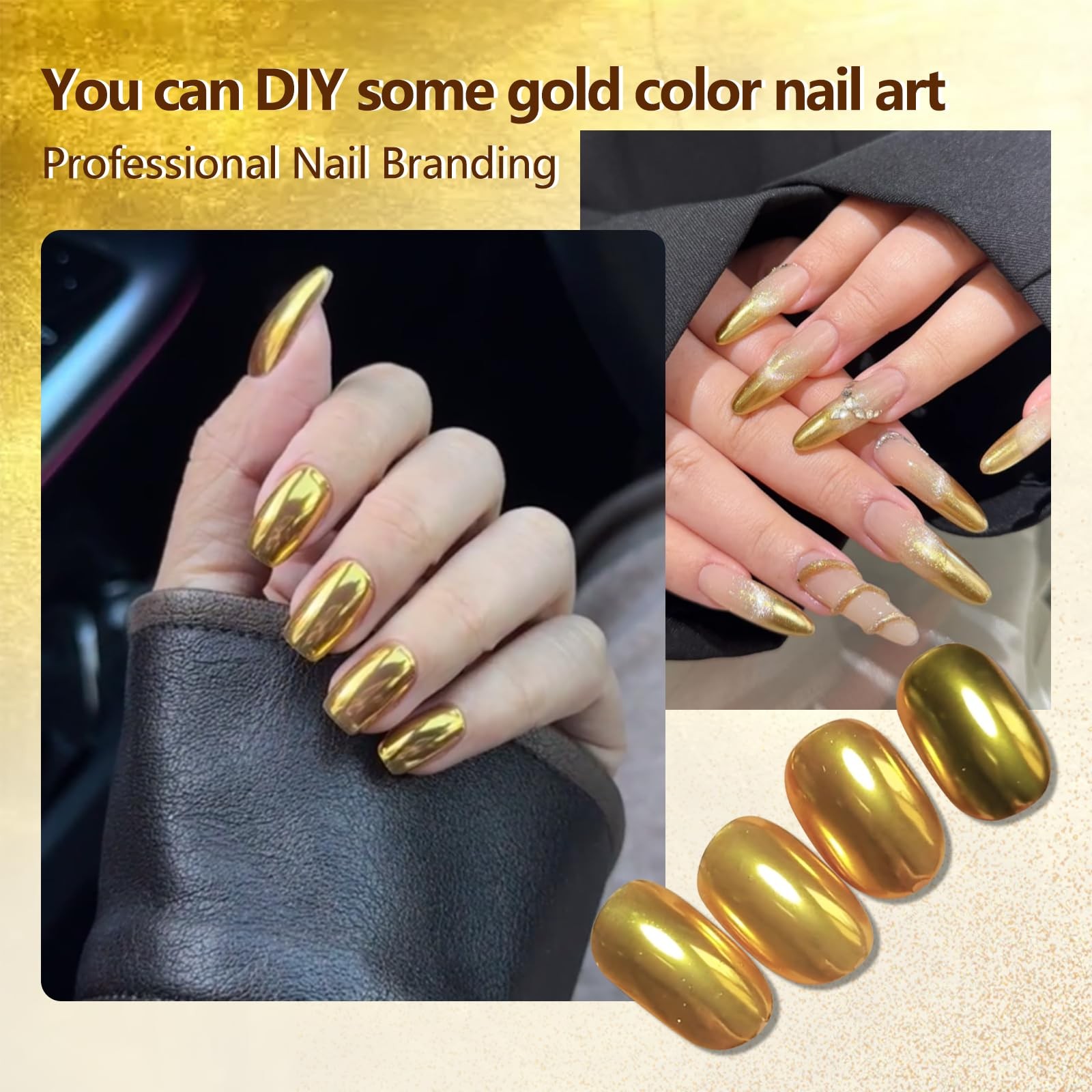 Holographic Mirror Gold Chrome Nail Powder Glitters Effect Metallic Dust Sequins