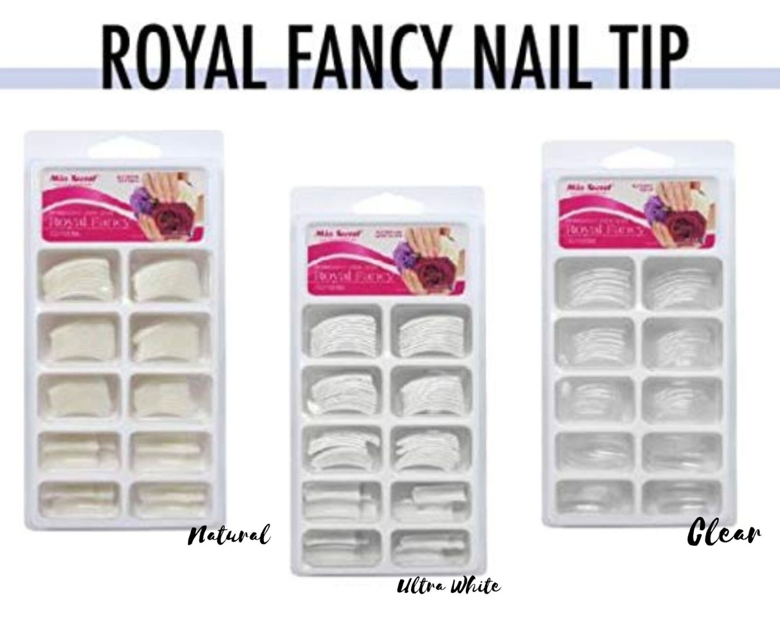 Mia Secret Royal Fancy (Ultra White, Natural, Clear 100 Nail Tips) 3pcs PVC Case