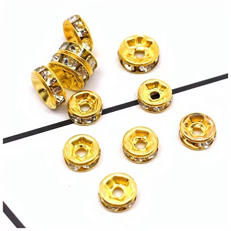 100 Golden Clear Crystal Rhinestone Rondelle Spacers Beads 6mm 8mm 10mm