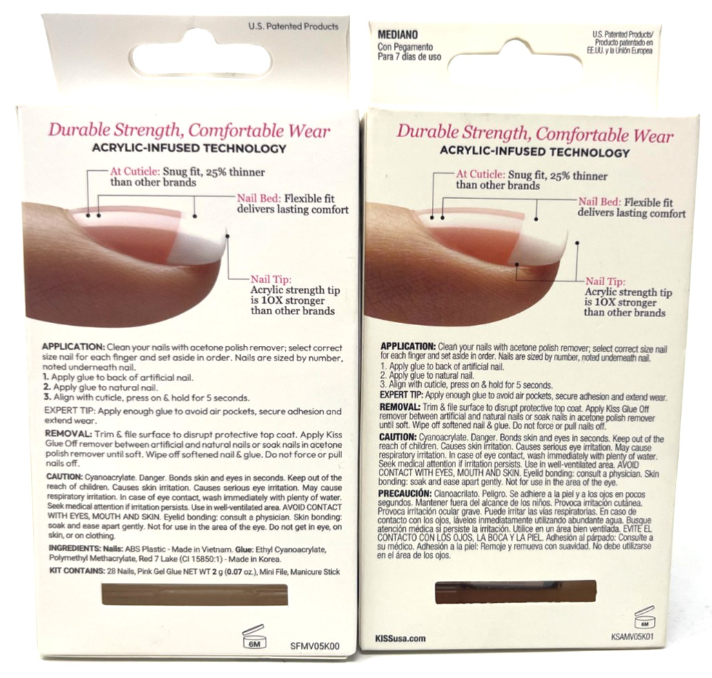(2) Kiss Salon Acrylic French Nails New In Packaging 28 Nails 62287 KSA12