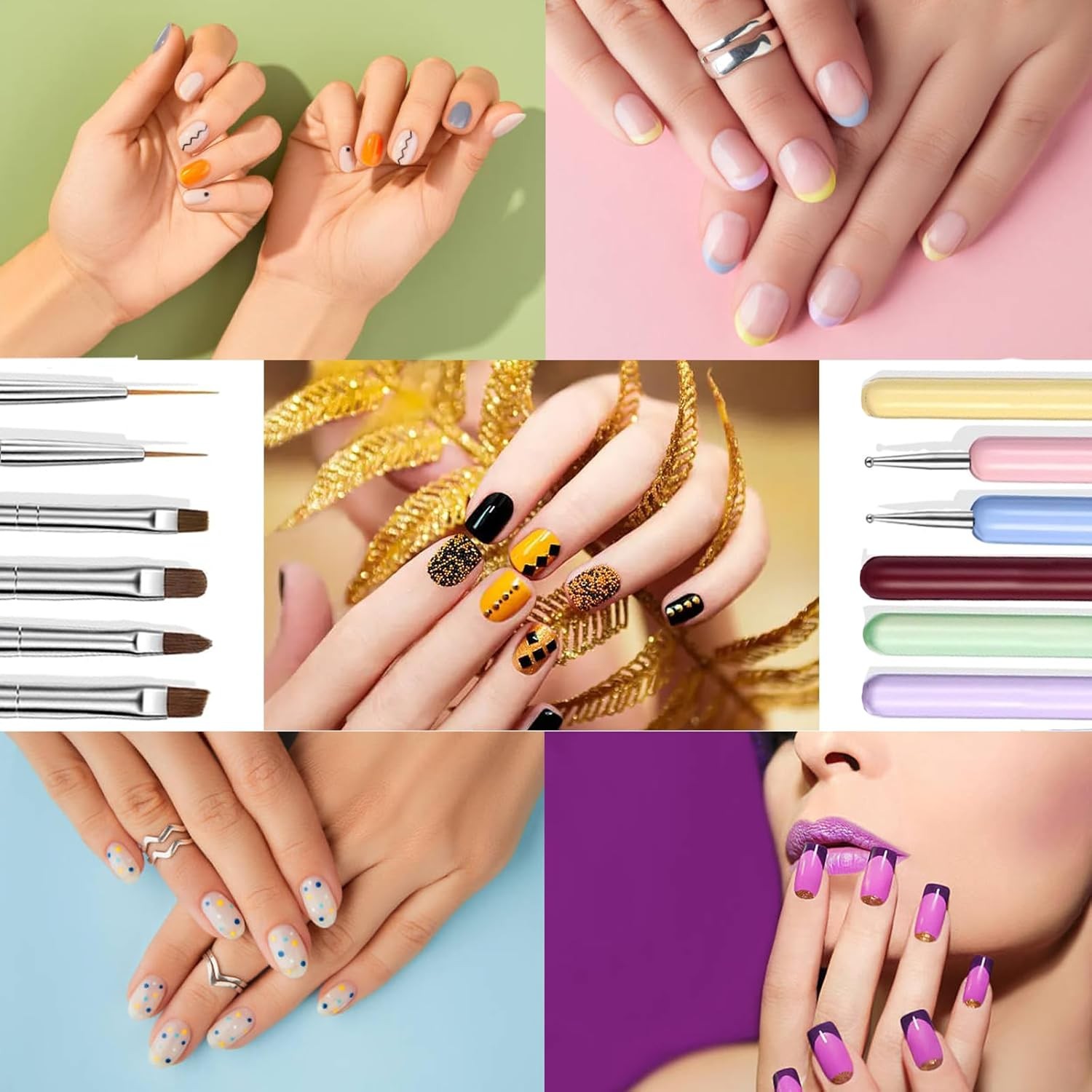 Nail Art Brushes Multi-Size Dotting Pens for DIY Art with Nail Polish Brush