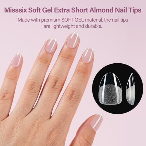 Misssix Gel Nail Tips Kit, 216Pcs Fake Nails, Portable UV Lamp, 12 Sizes