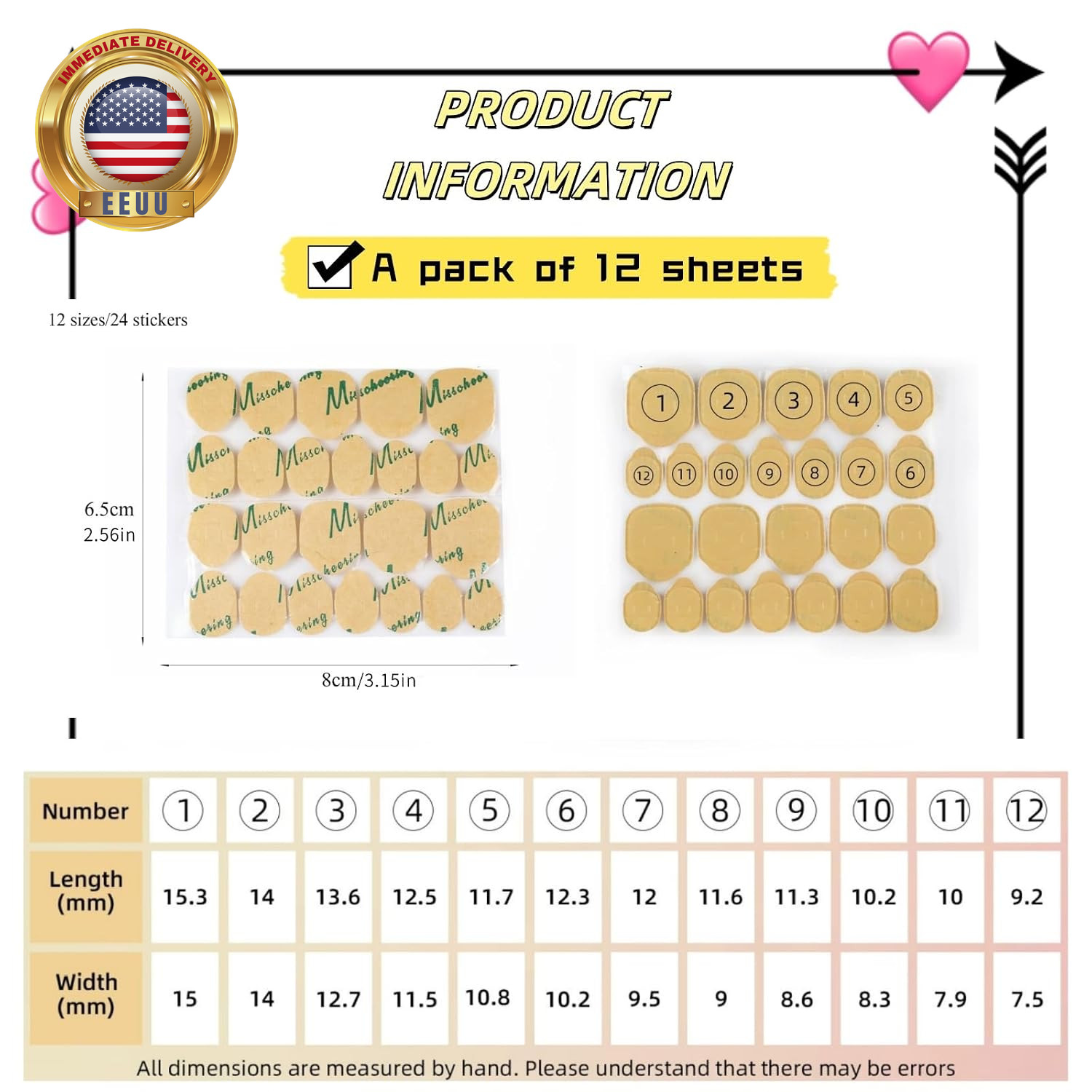 288Pcs Nail Adhesive Tabs for Fake Nails Nail Glue for Press Ons with 0.3Mm Ultr