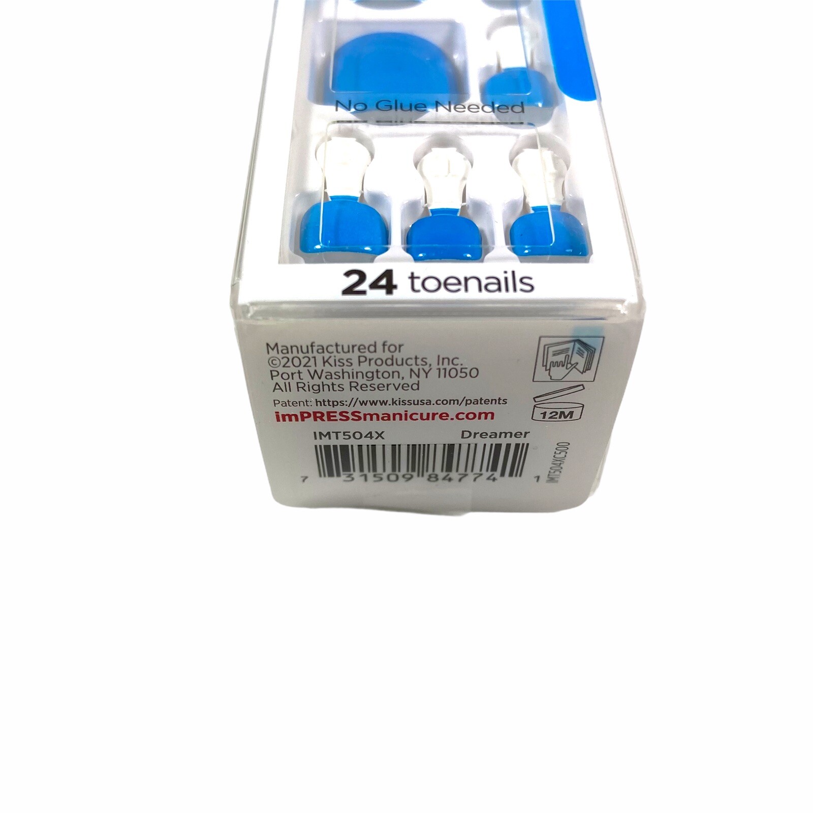 NEW Kiss Nails Impress Color Press On Pedicure Gel Solid Blue Toe Nails