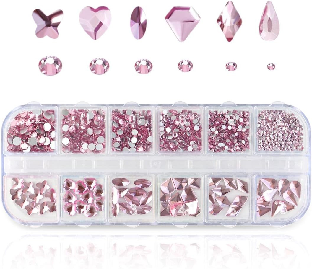 810 Pieces Multi Shapes Nail Rhinestones 60 Multi Shapes Big Gems + 750 Flatback