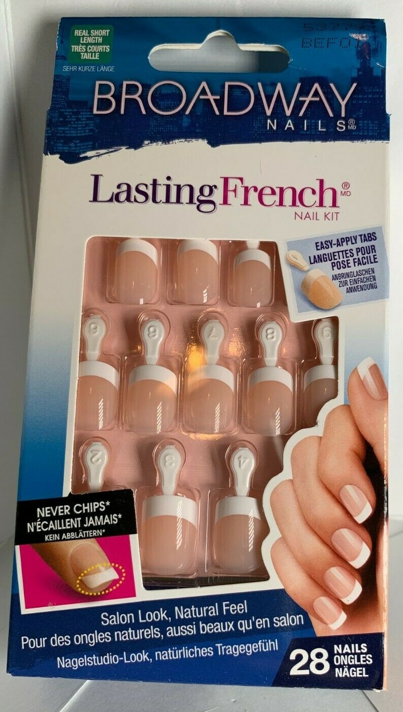 French tip instant Manicure Kiss Broadway Lasting French Real Short 28 count