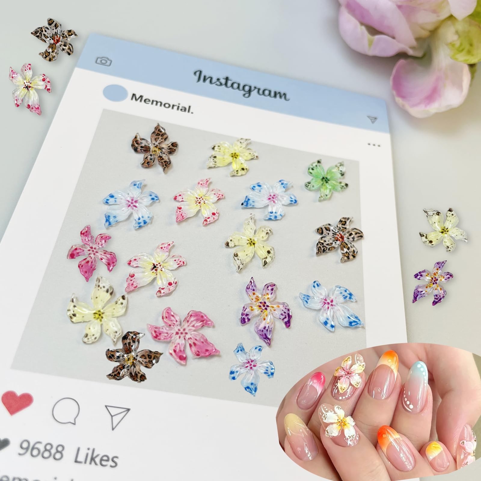 80PCS 3D Flower Nail Charms for Nail Art–Colorful Flower Charms for Nails, Em…