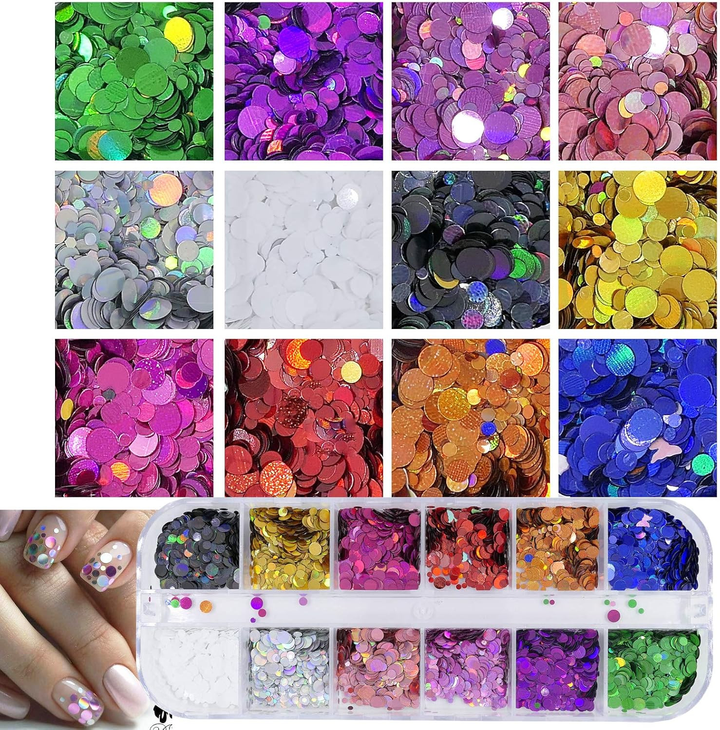 4 Boxes Holographic Nail Sequins Shapes Mixed Iridescent Nail Glitter Flakes But