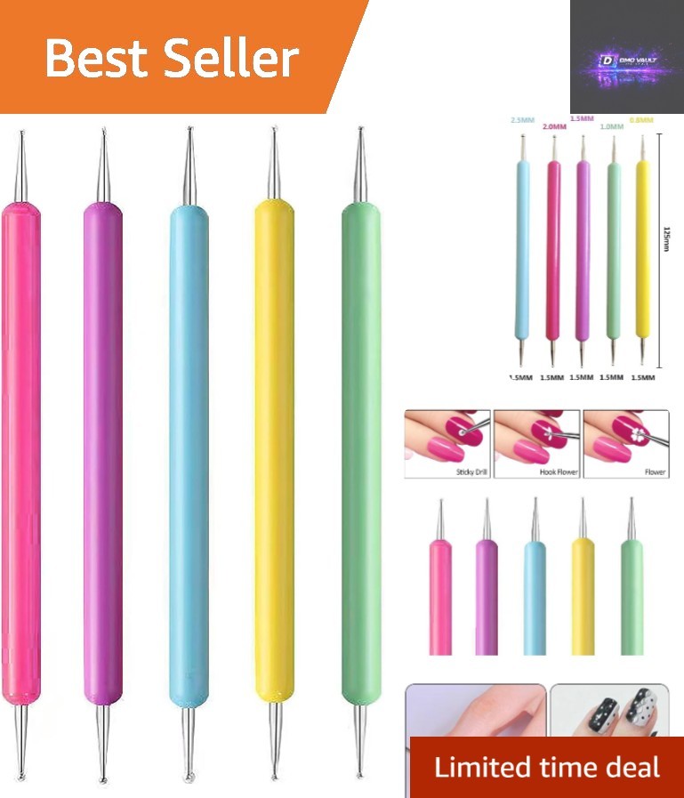 Nail Art Mastery: 5-Piece Dotting Pen Set with 10 Durable Tips for All Levels