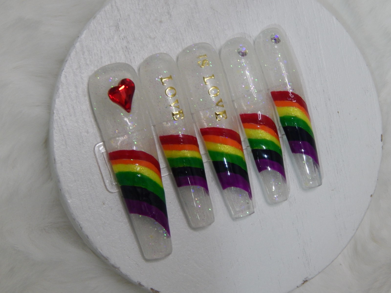 Luxury Handmade Press-On Nails I Reusable I Glow Love is Love I Coffin Shape 3XL