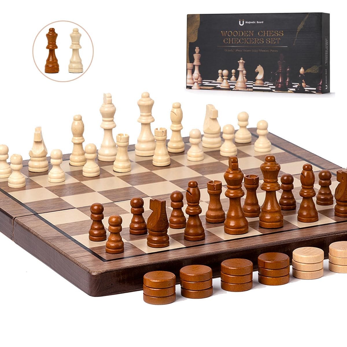 Chess Set 15” Board Wooden 15 inches by 15 inches, Walnut Color