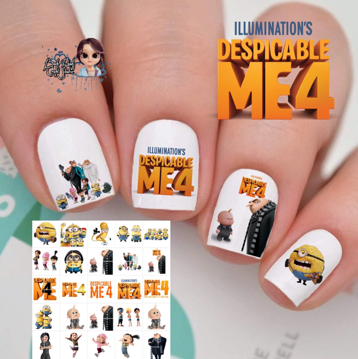 Despicable Me 4 & Minions Waterslide Nail Decals Set Of 50 Instructions