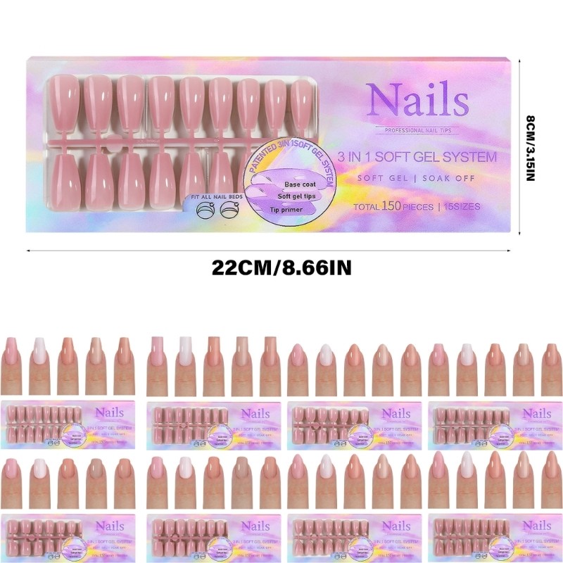 1 Box Soft Gels Nails Tips Nudes Press On Nails French Tip False Nails for Women
