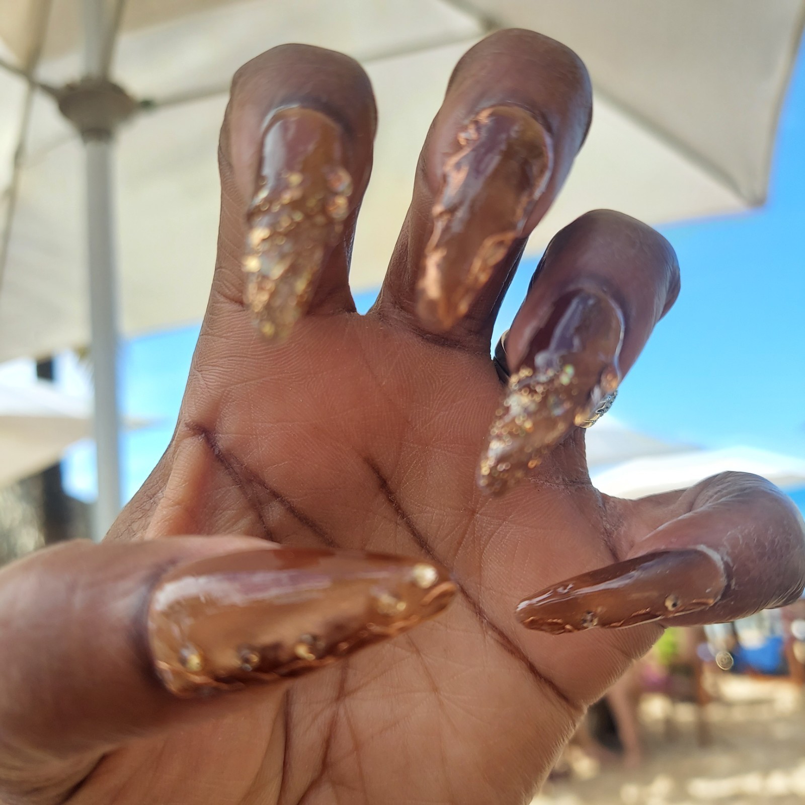 Brown Cat Eye Nails, Gold Chrome Nails