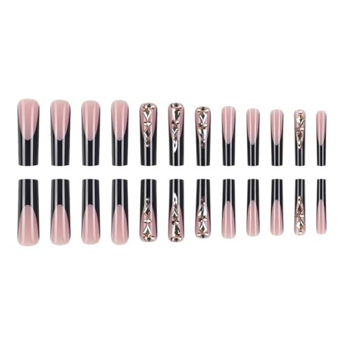Square Press on Nails Long Fake Nails Extra Long Black Artificial Nail B0326-19