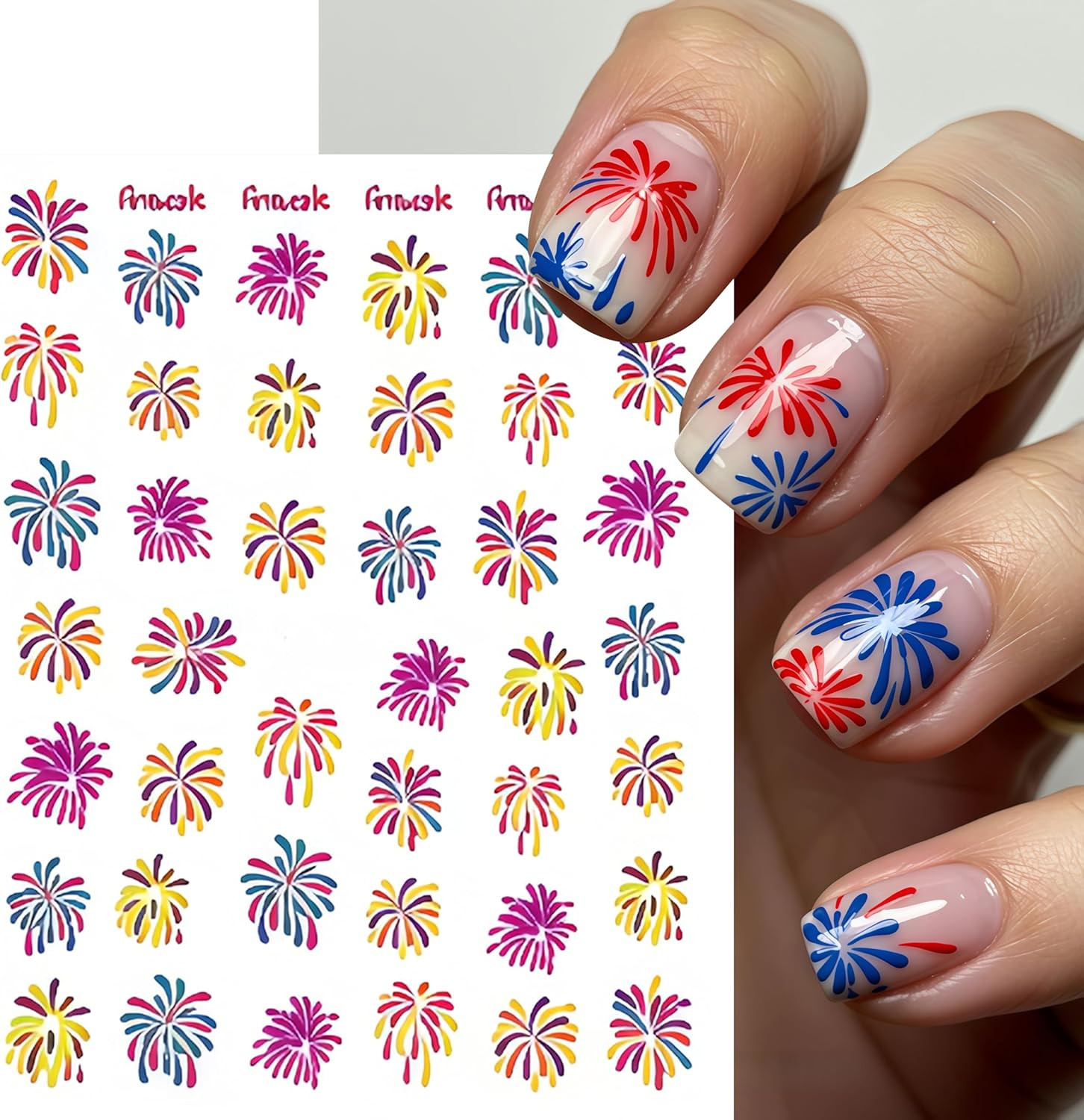 8 Sheets 4Th of July Colorful Fireworks Nail Stickers 3D Self-Adhesive Nail Deca