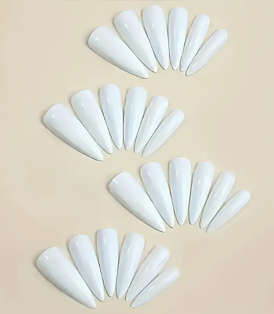 24 Pcs Press-On Nails Extra Long Stiletto Glossy – Solid White