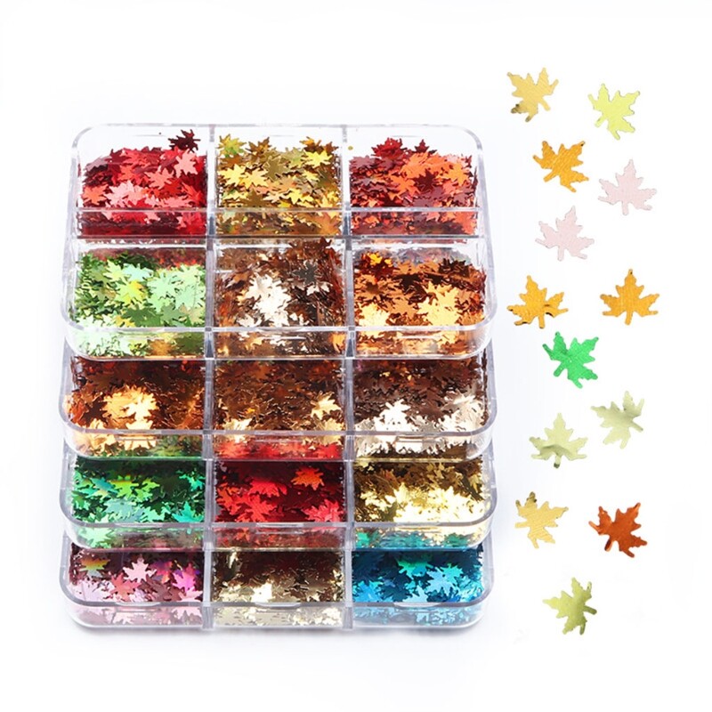 3D Maple Leaf Glitter Sequins Art Flakes Manicure Colorful