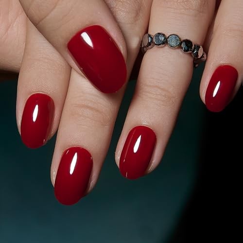 Oval Press On Nails – 30PCS Classic Red Full Cover Medium Classic Red Nails