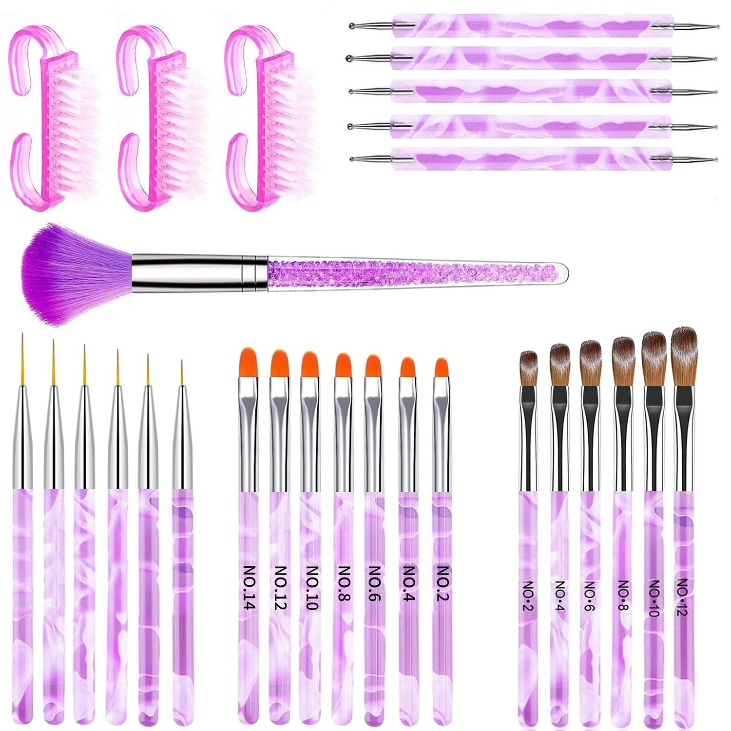 28PCS Nail Art Brush Set – Acrylic Gel Brushes, Liner & Dotting Tools, Manicure