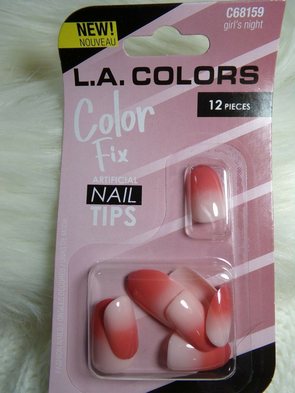 L.A. COLORS Nails Shiny Melon Pink Ombre glue on Short Oval
