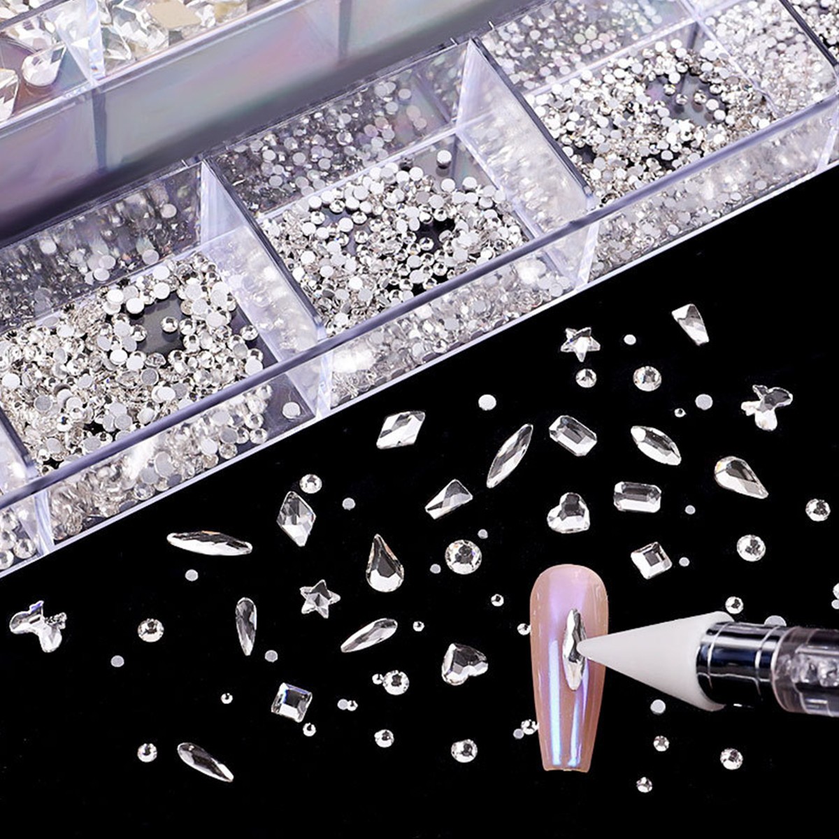 21 grid nail art diamond flat bottom glass diamond multi-style special-shaped di