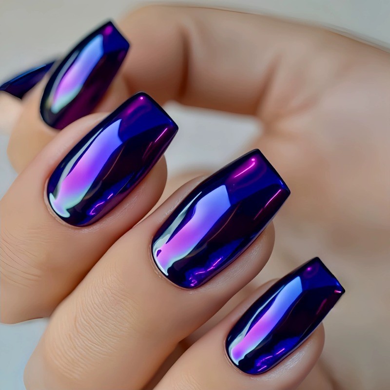 96PCS Neon Gradient Reusable Pink, Black, Purple Flashing Fake Nails
