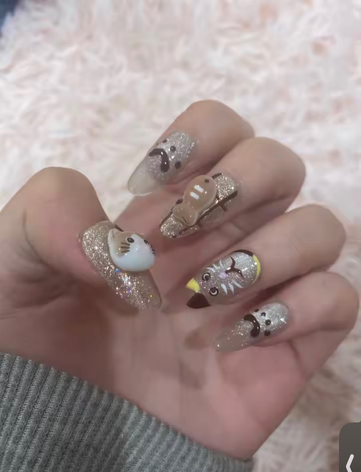 10PCS Handmade Cute Cat Fish Press On Nails Cat Eye Kawaii Full Cover Reusable