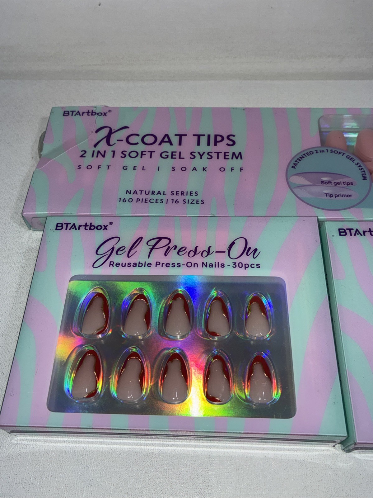 4 New BTARTBOX Press On Nails, 2 0221, 1 Pink Short Almond 045 & 1 French 046