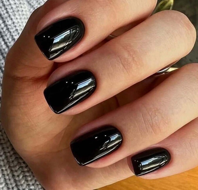 Handmade Press On Nails – Glossy Short Square Nails, Black White Red Fake Nails