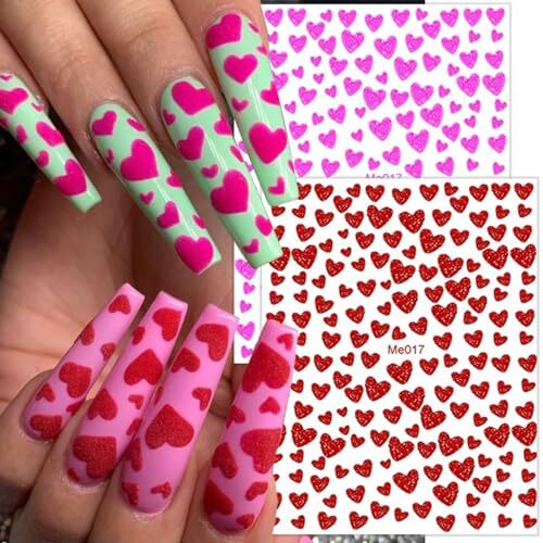 10 Sheets Heart Nail Stickers Decals Shiny Love Nail Decals Colorful heart-3