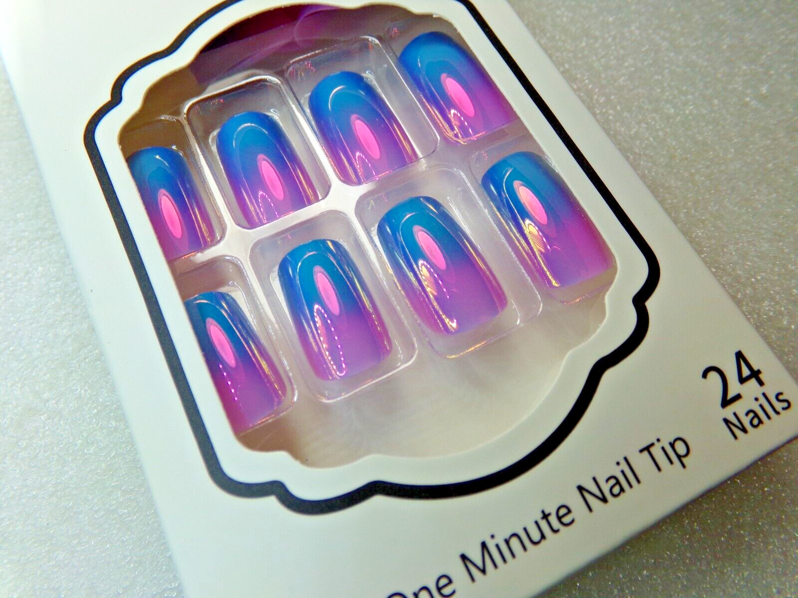 Beautiful Nails Shiny Iridescent Blue & Pink Ombre glue on or Tabs Medium
